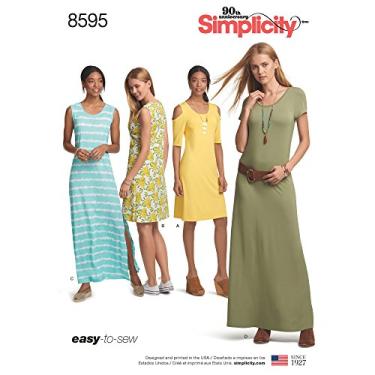 Imagem de Simplicity US8595AS Vestido de tricô com comprimento até o joelho e até o chão, padrões de costura, tamanhos PP-GG