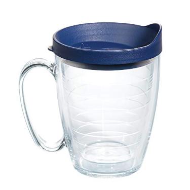 Imagem de Tervis Tampa transparente e colorida feita nos EUA, copo de viagem com isolamento térmico de parede dupla mantém as bebidas frias e quentes, caneca de 473 ml, tampa azul marinho