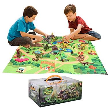 Imagem de Kiboule Figura Brinquedo Dinossauro Com Tapete De Atividades Árvores Playset Educacional Para Criar Um Mundo De Dinossauros Incluindo T-Rex Triceratops, Velociraptor, Presentes Perfeitos Para Crianças