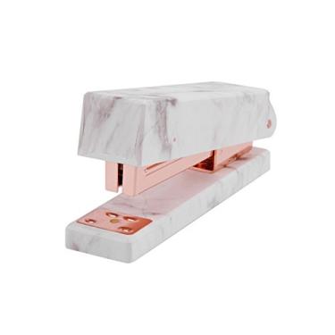 Imagem de Grampeador de impressão em mármore com 50 folhas, capacidade de trabalho pesado para casa, escritório, grampeador, sem bagunça, manual de grampeador, materiais de escritório com almofada antiderrapante, Rose Gold