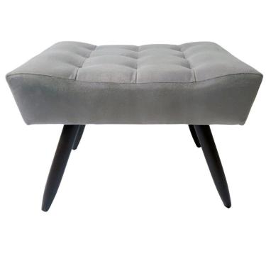 Imagem de Puff Banqueta Retangular Para Sala Quarto Penteadeira Suede Cinza Pés Tabaco