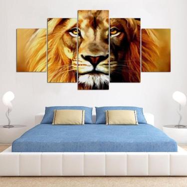 Imagem de Quadro Decorativo Leão 5 partes 130x65 em tecido