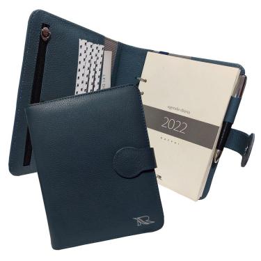 Imagem de Agenda Diária Couro Raffai 2022 Personalizada Azul Jeans