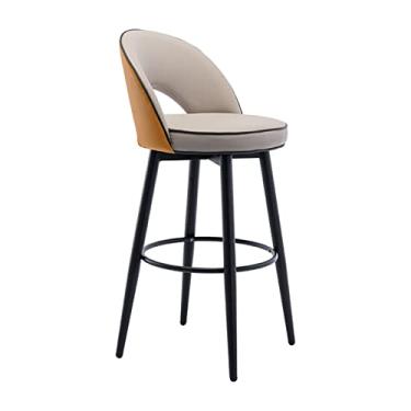 Imagem de Banco De Bar Giratório De Couro PU Com Banco De Encosto Oco, Altura De Balcão De Ilha De Cozinha, Assento De Sala De Jantar Cromado Preto Com Apoio Para Os Pés Redondo Para Café, Lounge, Pub, Cozinha