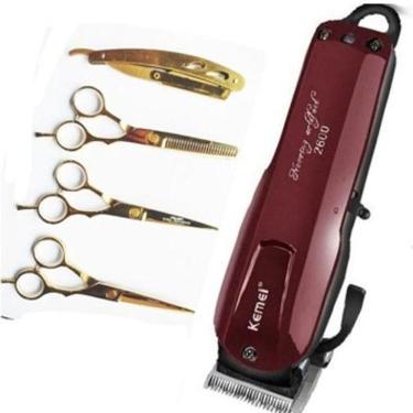 Imagem de Maquina Kemei 2600+Kit Tesouras De Corte Cabelo Profissional