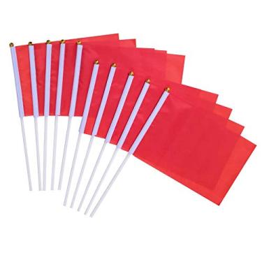 Imagem de Bandeira Red Stick, pacote com 50 bandeiras vermelhas pequenas no bastão, decorações perfeitas para festas temáticas, clubes esportivos, eventos festivais