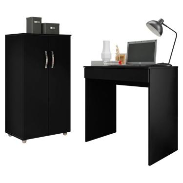 Imagem de Conjunto Home Office Mesa Escrivaninha Allexa e Armário Multiuso Preto - Desk Design
