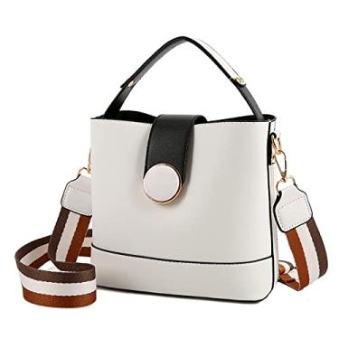 Imagem de Bolsa grande de couro transversal para mulheres moda casual bolsas e bolsas de ombro em dois tons, Branco