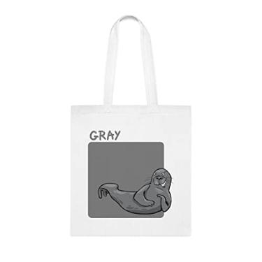 Imagem de Sacola de desenho animado cor cinza e selo, presente divertido, bolsa de ombro, bolsas reutilizáveis, ideia de presente de cesta de Natal de aniversário, Branco