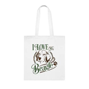 Imagem de Sacola I Love My Beagle, presente Beagle, bolsa de ombro Beagle, bolsas reutilizáveis Beagle, ideia de presente de cesta de Natal de aniversário, presente para ela, presente para ele, bolsa feminina, Branco