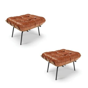 Imagem de Kit 02 Puffs Costela Corano Base Metálica Preto Nozes