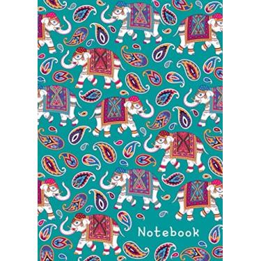 Imagem de Notebook: A4 Large Lined Journal with Numbered Pages and Blank Date on Top | Indian Ornament Elephant Paisley Design Teal