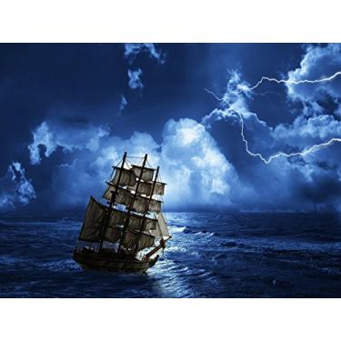 Imagem de DZJYQ 6,5 x 5 pés (2 x 1,5 m) Lindo céu noturno nuvem mar oceano deslumbrante relâmpago pirata veleiro navio de cruzeiro férias festival festa de aniversário decoração de casamento pano de fundo fotografia 66