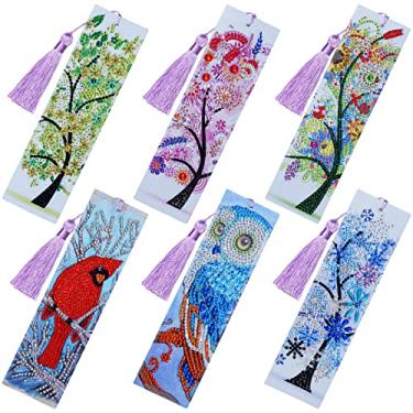 Imagem de choyaxo Marcador de livro de pintura de diamante DIY de couro com borla para iniciantes adultos Natal Ano Novo formatura presente de aniversário 20 x 6,0 cm