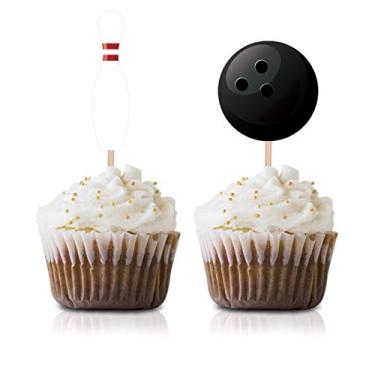 Imagem de Palhetas de cobertura de cupcake de boliche, 24 unidades de decoração de chá de bebê ou festa de aniversário