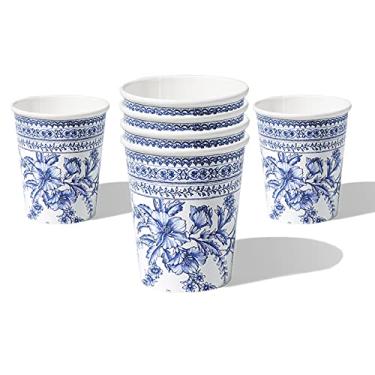 Imagem de Coterie Copos de papel de flores azuis | Copos de papel fofos para festa de verão, chá de noiva e chá de bebê, festa de chá, festa no jardim, copos florais de 265 ml | Papel | 10 unidades