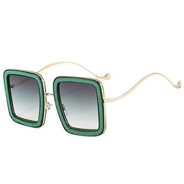 Imagem de Óculos de sol quadrado preto brilhante fashion feminino masculino designer de luxo óculos de sol superdimensionados adesivos femininos com brilho óculos, c7 verde cinza, tamanho único