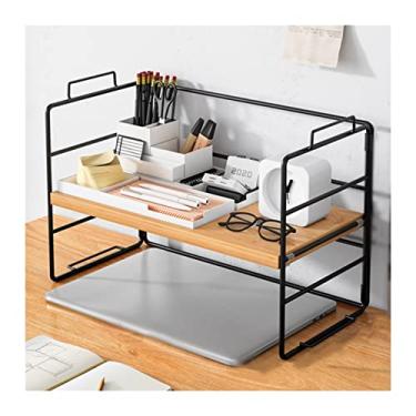 Imagem de KIZQYN Estante de mesa simples estante de escritório rack de armazenamento de mesa pequeno organizador de mesa de ferro organizador de especiarias com trilhos de proteção, l37 × d17 × h24 cm estante (cor: latão)