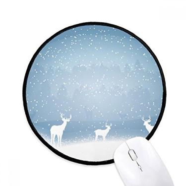 Imagem de Tapete de mouse com estampa de clima de floresta de neve de cervo para escritório tapete redondo para computador