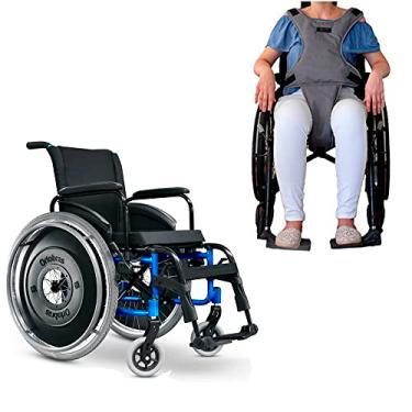 Imagem de Kit Cadeira de Rodas em Alumínio Aeronáutico AVD Ortobras + Cinto de Segurança Pélvico Torácico (40, AZUL)