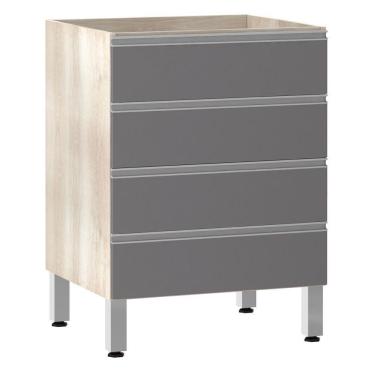 Imagem de Balcão Sem Tampo Gaveteiro 60cm Lis Legno Crem e Cinza Puro