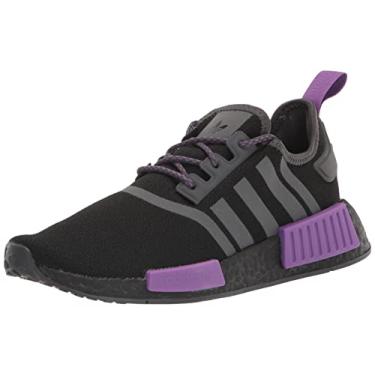Imagem de adidas Originals Tênis infantil unissex NMD_r1, Núcleo preto/cinza seis/roxo ativo, 5.5 Big Kid
