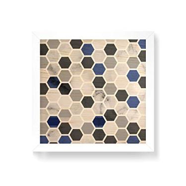 Imagem de Arte Maníacos Quadro decorativo com moldura caixa branca em Madeira - Favo Azul - 30x30cm
