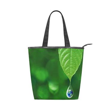 Imagem de Bolsa feminina de lona durável, verde, gota de água, grande capacidade, sacola de compras