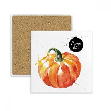Imagem de Porta-copos quadrado de aquarela de abóbora, vegetais, saboroso, saudável e saudável, suporte de subplaca, pedra isolante