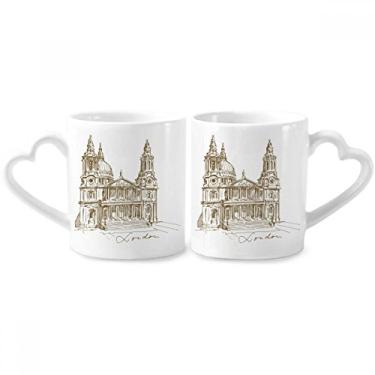 Imagem de Conjunto de canecas de porcelana para casal Catedral de São Paulo, Inglaterra, Londres, com alça de coração