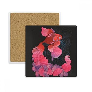 Imagem de Porta-copos Cyprinoid Vermelho Rosa Roxo Cauda Quadrada Porta-copos Suporte Subplaca Pedra de isolamento