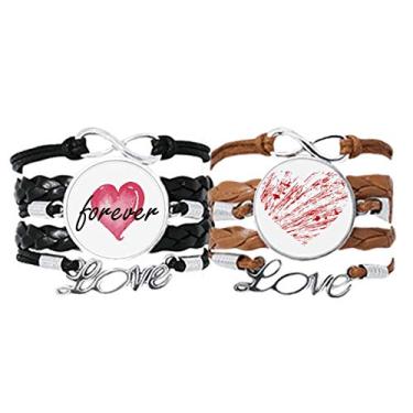 Imagem de DIYthinker Pulseira vermelha coração dia dos namorados alça de mão corda de couro Forever Love conjunto duplo