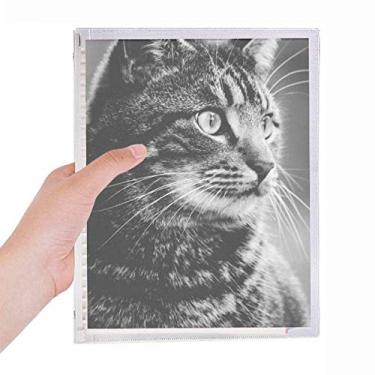 Imagem de Caderno de folhas selvagens, preto, branco, com perfil de gato