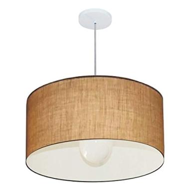 Imagem de Lustre Pendente Cilíndrico Cúpula Tecido 55x25 cm, Vivare Iluminação, Pendente4207 LP, Palha, Médio