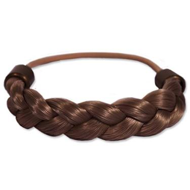 Imagem de Mia Suporte de rabo de cavalo trançado, acessório de cabelo, cabelo sintético com faixa de borracha elástica, marrom claro, para mulheres, adolescentes, escritório, mães, 1 peça