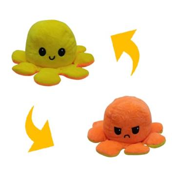Imagem de Brinquedo Polvo De Pelúcia Reversível Feliz e Bravo 20cm - Amarelo e Laranja Polvinho do Humor Polvo Tik Tok