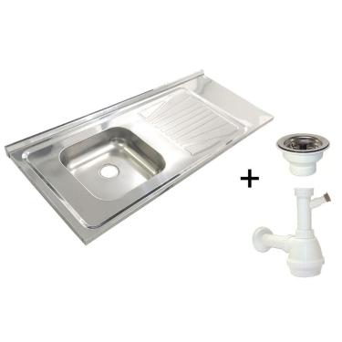 Imagem de Pia Inox Fabrinox PSD1200E 120x52cm, cuba esquerda, válvula e sifão