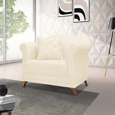 Imagem de Poltrona Estofada Decorativa Sala de Estar Quarto Escritório Leitura (LINHO PÉROLA)