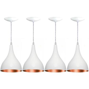 Imagem de Kit 4 Lustres Pendente Balcão Cozinha Americana Branca/Cobre