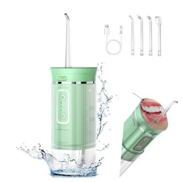 Imagem de Mini Portable Water Flosser Oral Irrigator Cordless (sem fio), 4 bicos, Flosser de água recarregável para uso doméstico e em viagens, à prova de água IPX7. (Green)