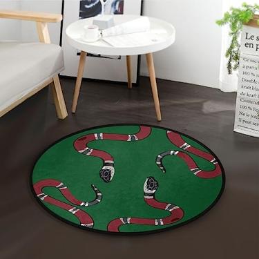 Imagem de Tapete redondo para quarto verde criativo, cobras vermelhas, tapete redondo para quarto, 1,8 m, círculo, tapete redondo para sala de estar, sala de jantar, sofá, 9,5 cm de diâmetro