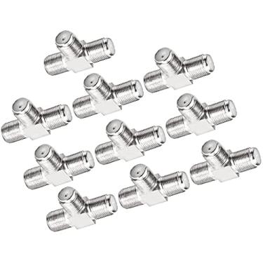 Imagem de Bettomshin 10 peças métrico 3 vias F fêmea conector adaptador coaxial RF compatível com aplicações de RF antenas dispositivos LAN sem fio prata