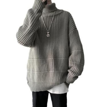 Imagem de KANG POWER Suéter masculino casual de gola rolê outono inverno suéter masculino de manga longa estilo coreano suéter de malha quente, Cinza, 3X-Large