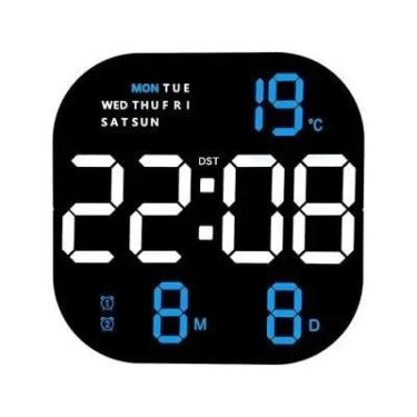 Imagem de Relógio de parede digital temporizador LED design moderno relógios de parede decoração de sala de estar calendário relógio eletrônico decoração de casa relógio de alarmes (cor: luz azul, tamanho: 22,5