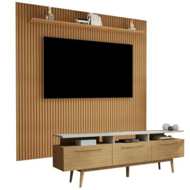 Imagem de Rack 3 Porta San Paulo com Estante Home Suspenso Frisado para Tv até 75 Polegadas Curitiba Cinamomo/Off White