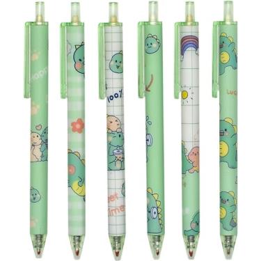 Imagem de YYaaloa 48 canetas fofas canetas pretas de tinta gel verde dinossauro retrátil 0,5 mm canetas divertidas para crianças, meninas, meninos, mulheres, escritório, material escolar, presentes de Natal e