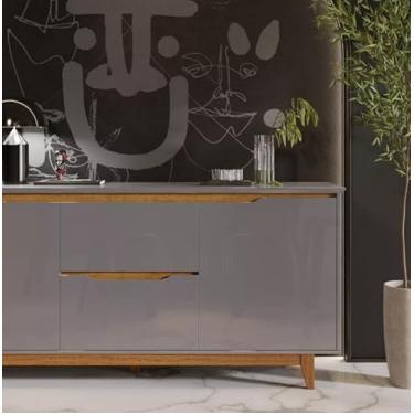Imagem de Aparador Buffet Moderno Armário 2 Portas 2 Gav Cor - Rede M (Cinza/Freijó)
