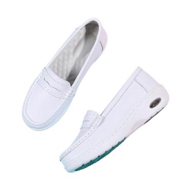 Imagem de Sapatilhas Da Enfermeira Das Mulheres, Sapatos De Enfermeira Respiráveis De Couro Com Almofada De Ar Branca Feminina, Sapatas De Trabalho Leves Resistentes Dos Cuidados Deslizamento(1 White,41 EU)