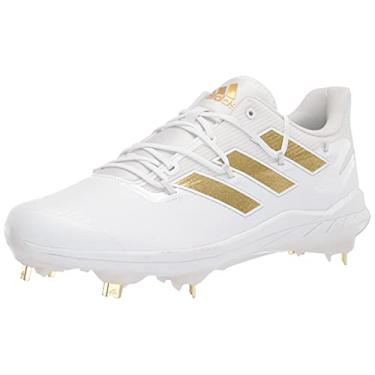 Imagem de adidas Tênis de beisebol masculino Adizero Afterburner 8, Branco/dourado metálico/branco, 8