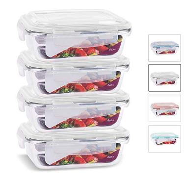 Imagem de KIT 4 Potes de Vidro Retangular com Tampa Hermética 640ml Cor:Branco (QH)